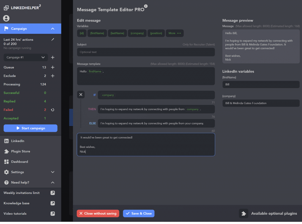 IF-THEN-ELSE operator for Message template editor screenshot