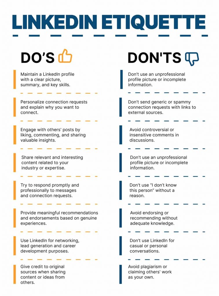 What is LinkedIn etiquette do and don't infographics