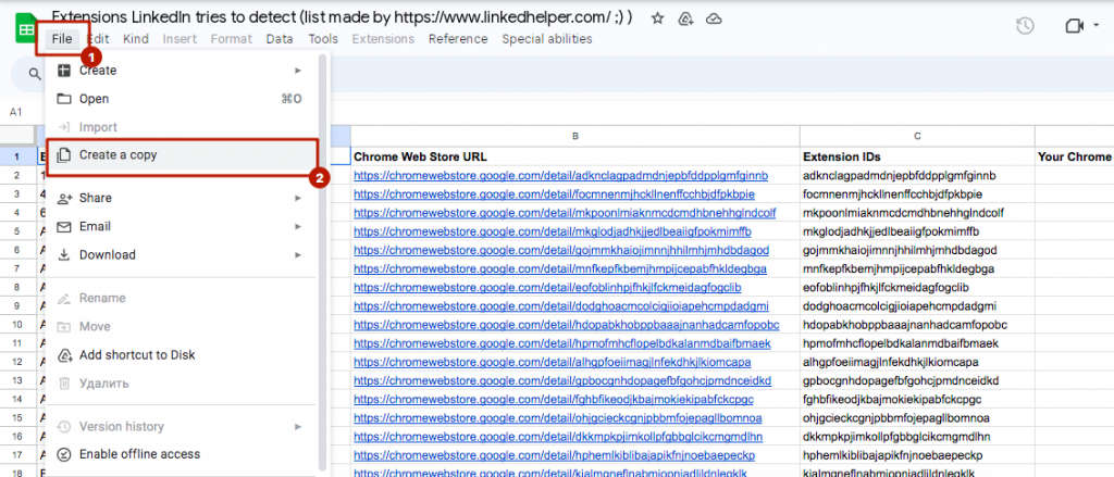 Excel screenshot creating a copy of the document