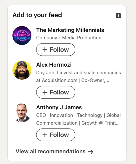 New LinkedIn algorithm recommendations screenshot