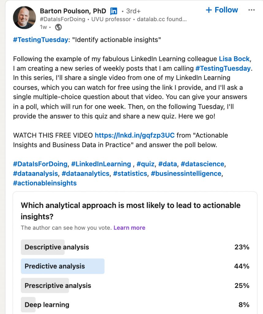 LinkedIn Polls for Lead Generation - screenshot of a post leading to watching a video