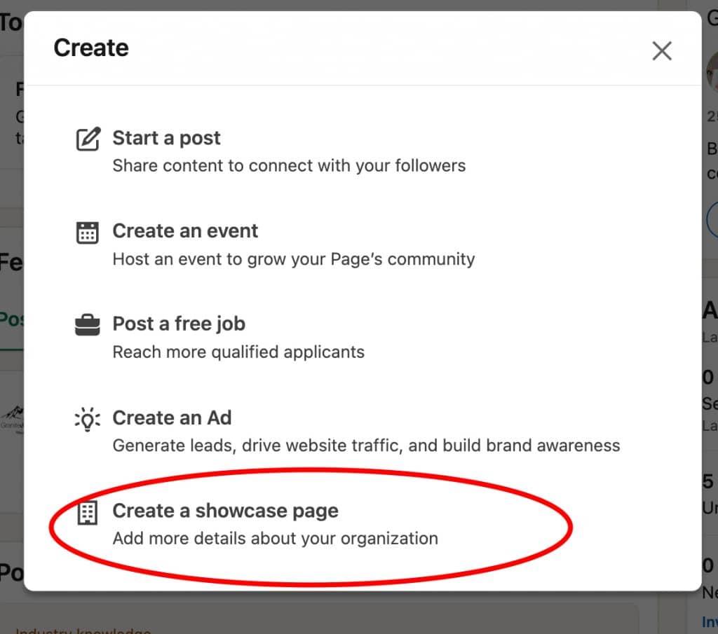 How to convert a LinkedIn company page to a showcase page screenshot