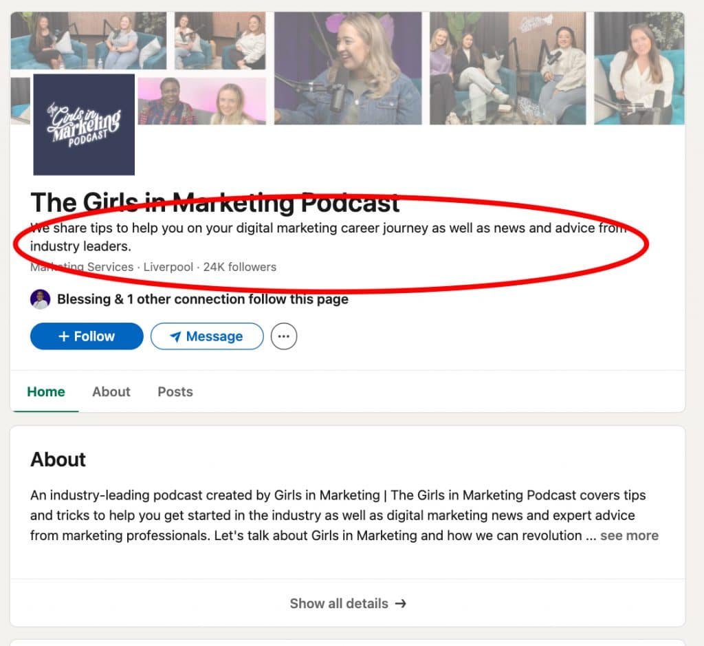 LinkedIn showcase page example by Girls in Marketing