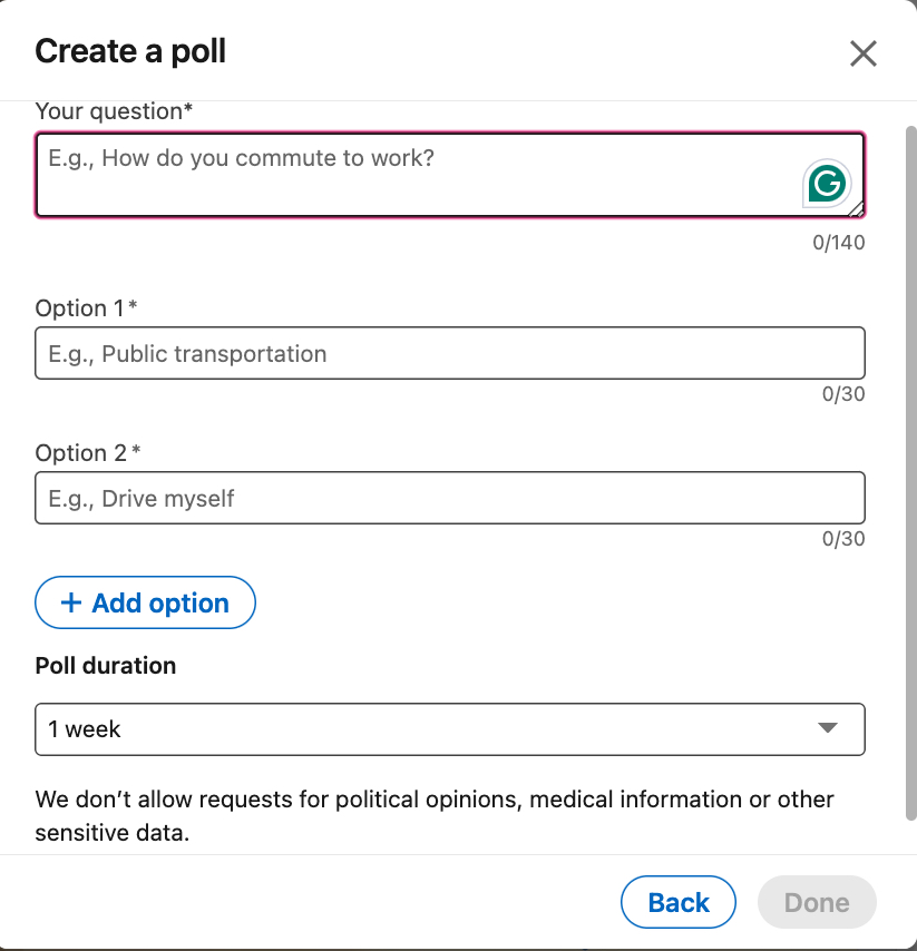 LinkedIn Polls for Lead Generation - description of fields to fill in