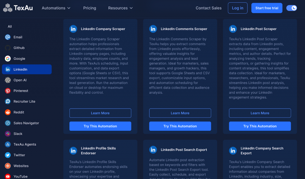 linkedin scraping tool TexAu to collect post
