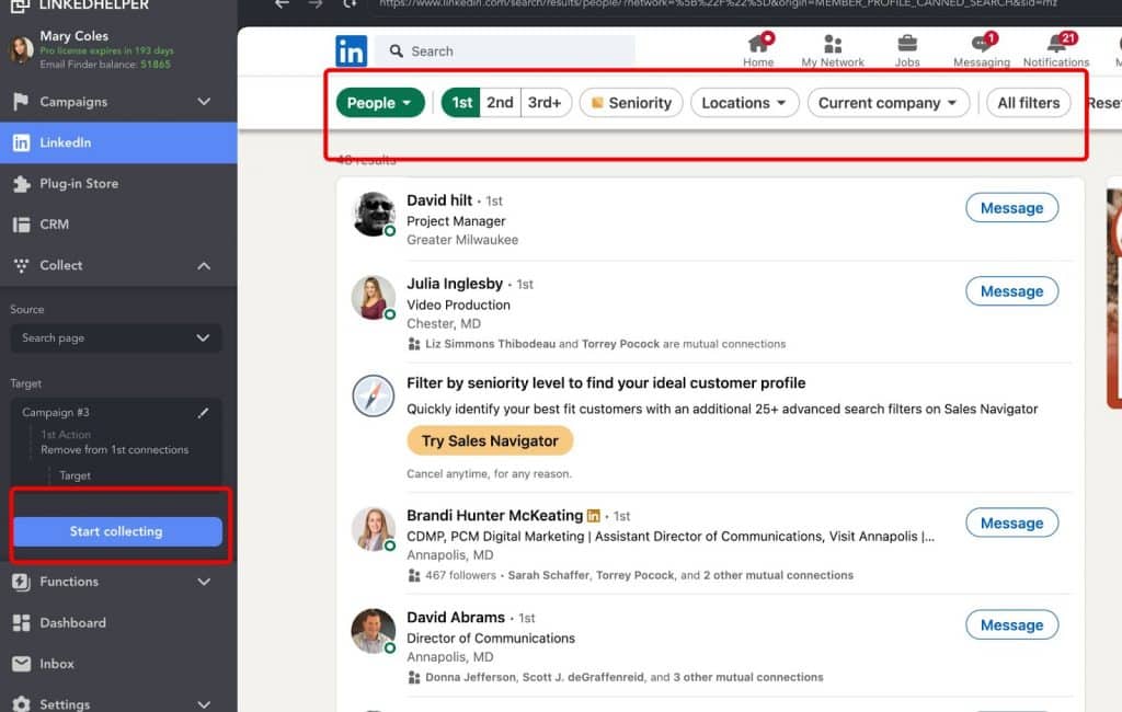 linkedin following vs connection collection profiles linked helper