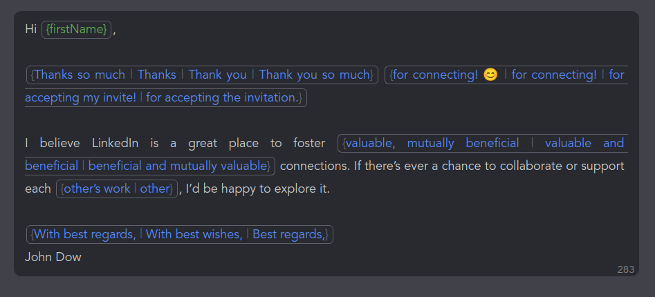 linkedin cold outreach message template variations