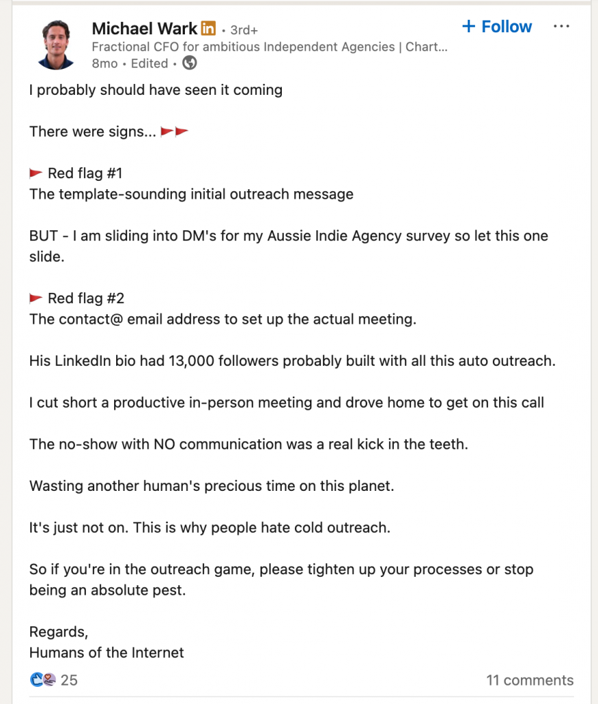 cold call linkedin message red flag