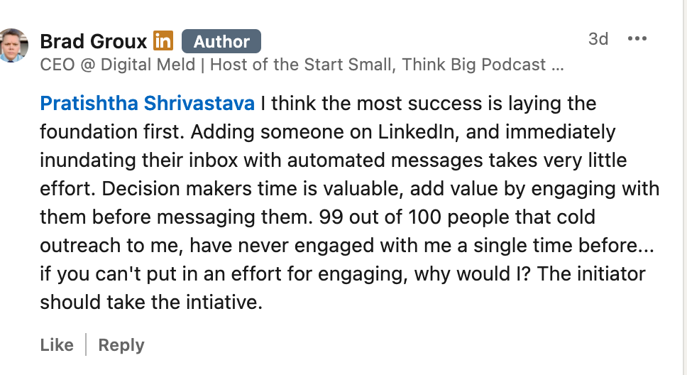 opinion ceo about cold prospecting on linkedin