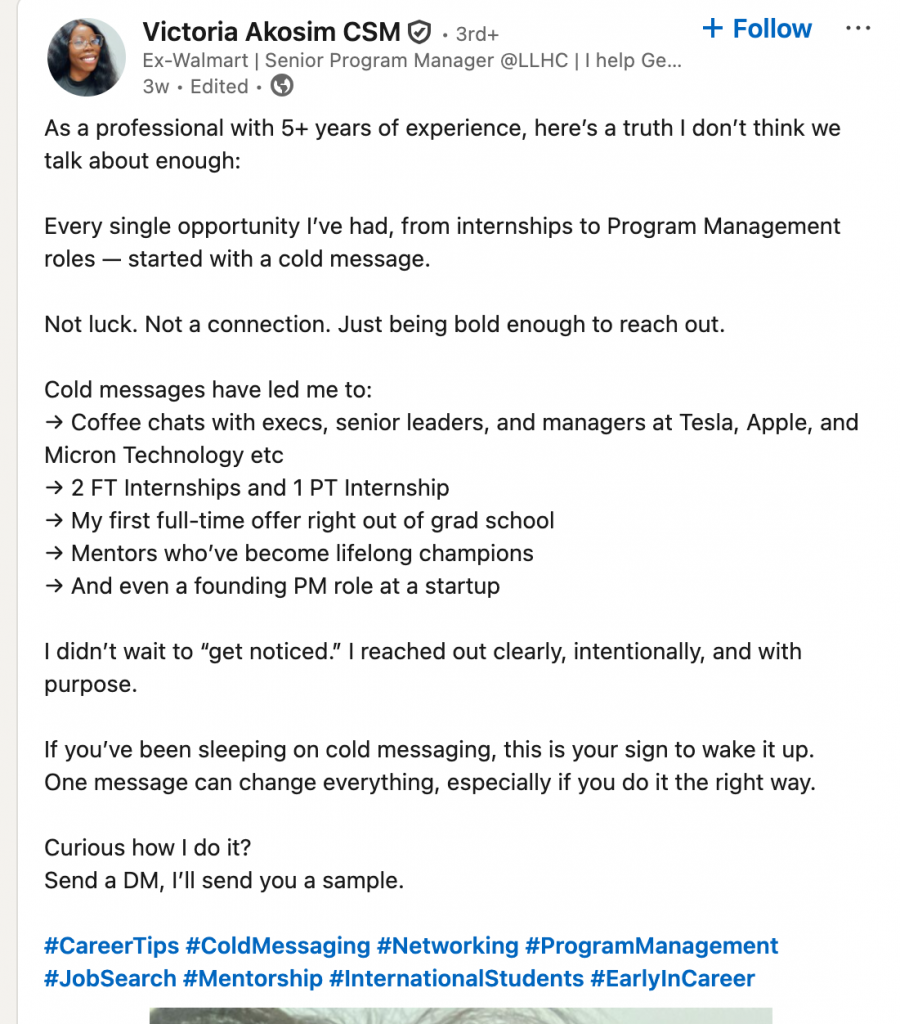 linkedin cold message best practices outreach experience post