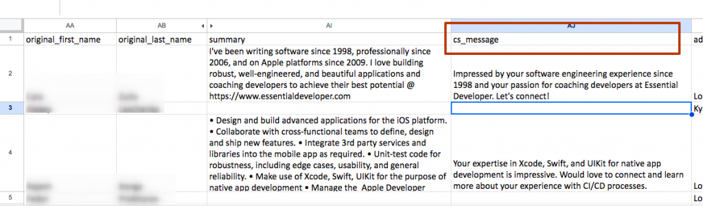 cold call linkedin message cs messsage excel