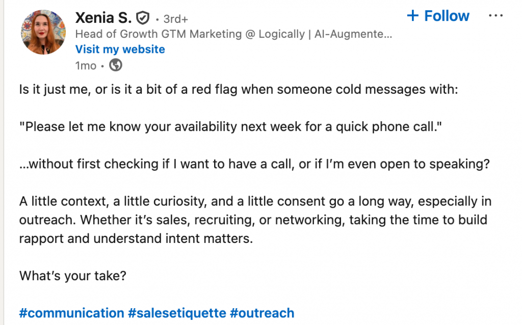best linkedin cold messages red flag experience