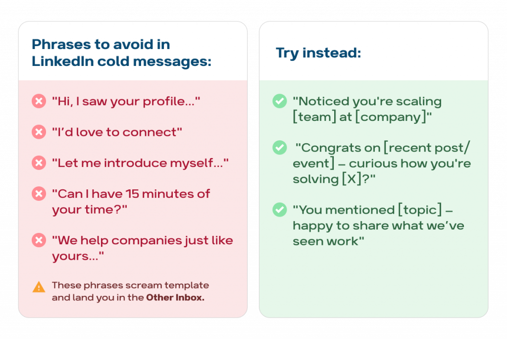 cold prospecting on linkedin phrases to use and avoid