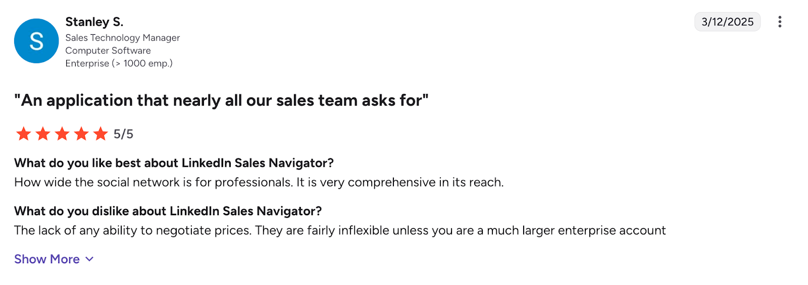 price of sales navigator g2 review