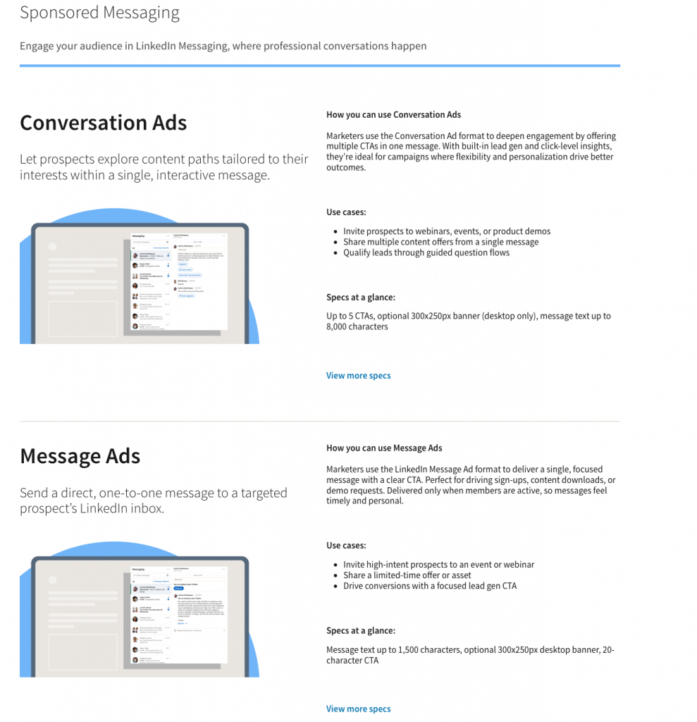 LinkedIn ads structure message ads and conversation