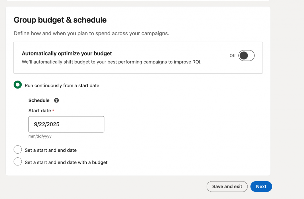 campaign budget and schedule linkedin