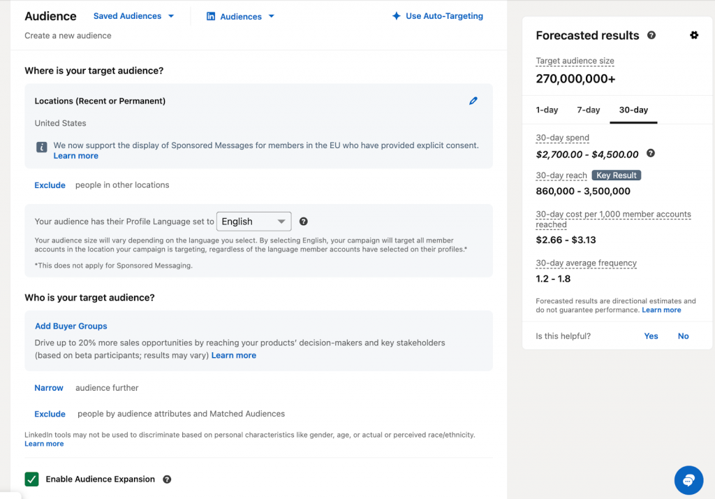 audience linkedin ad creation