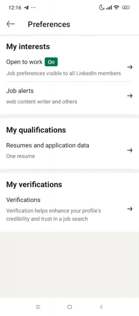 preferences menu  how to add a job alert on LinkedIn 