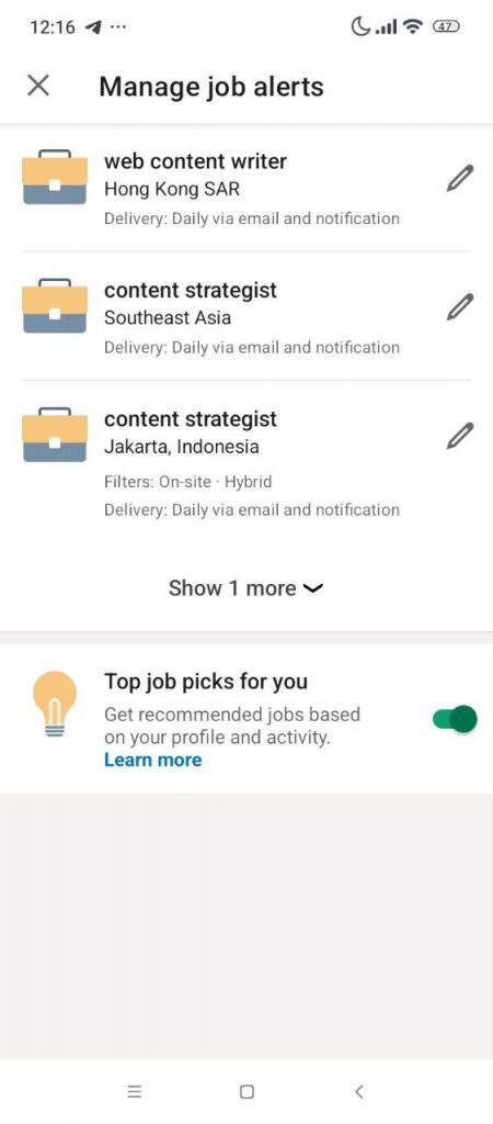 manage job alerts  how to add a job alert on LinkedIn 
