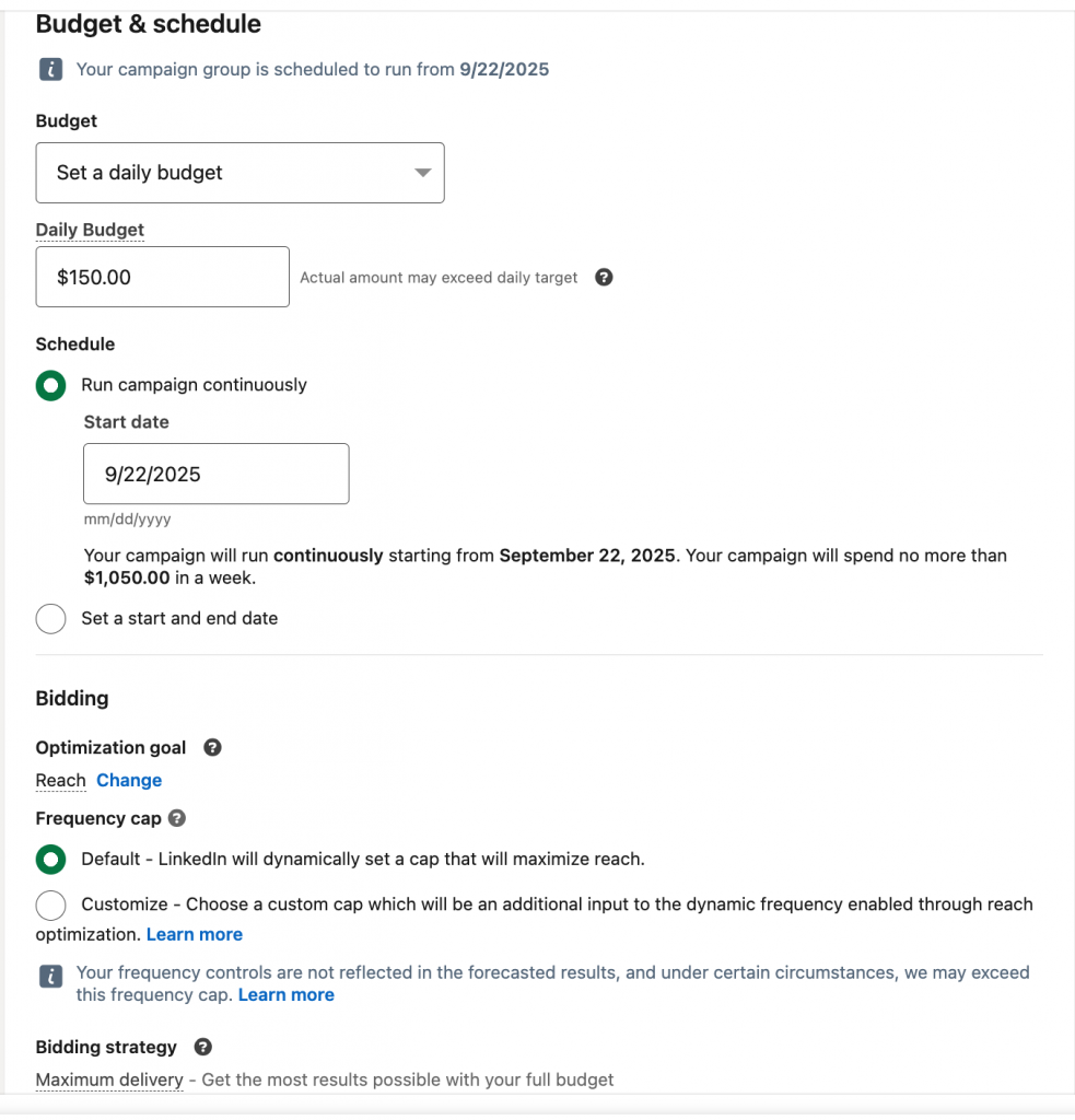  bidding strategy linkedin ad creation