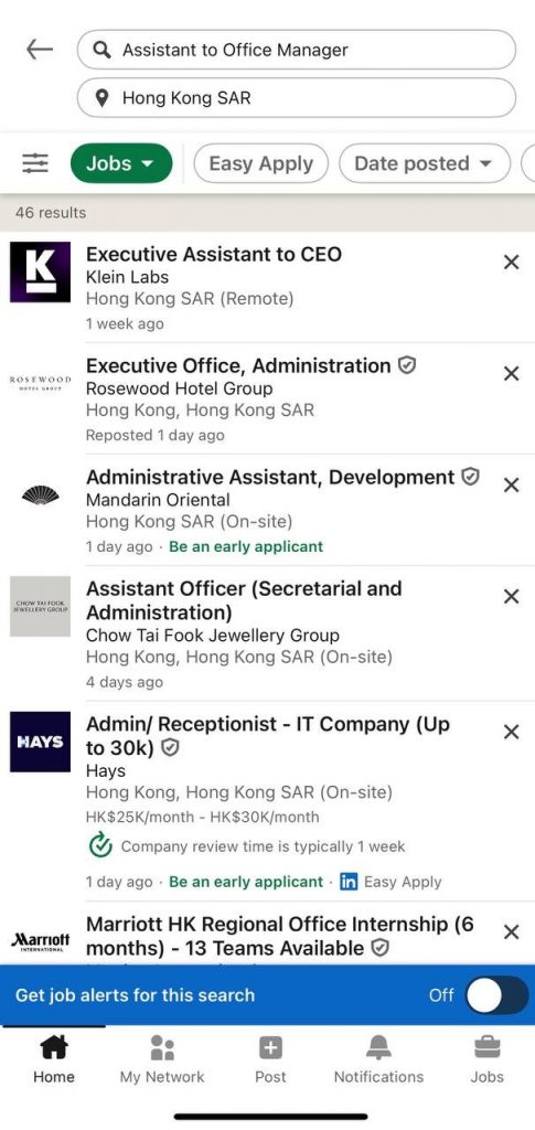ios app  LinkedIn job alert settings