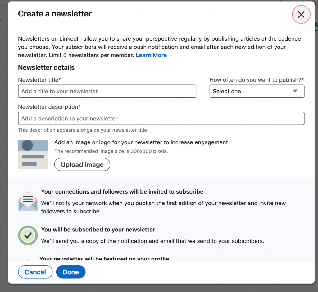 create newsletter menu create a newsletter on LinkedIn