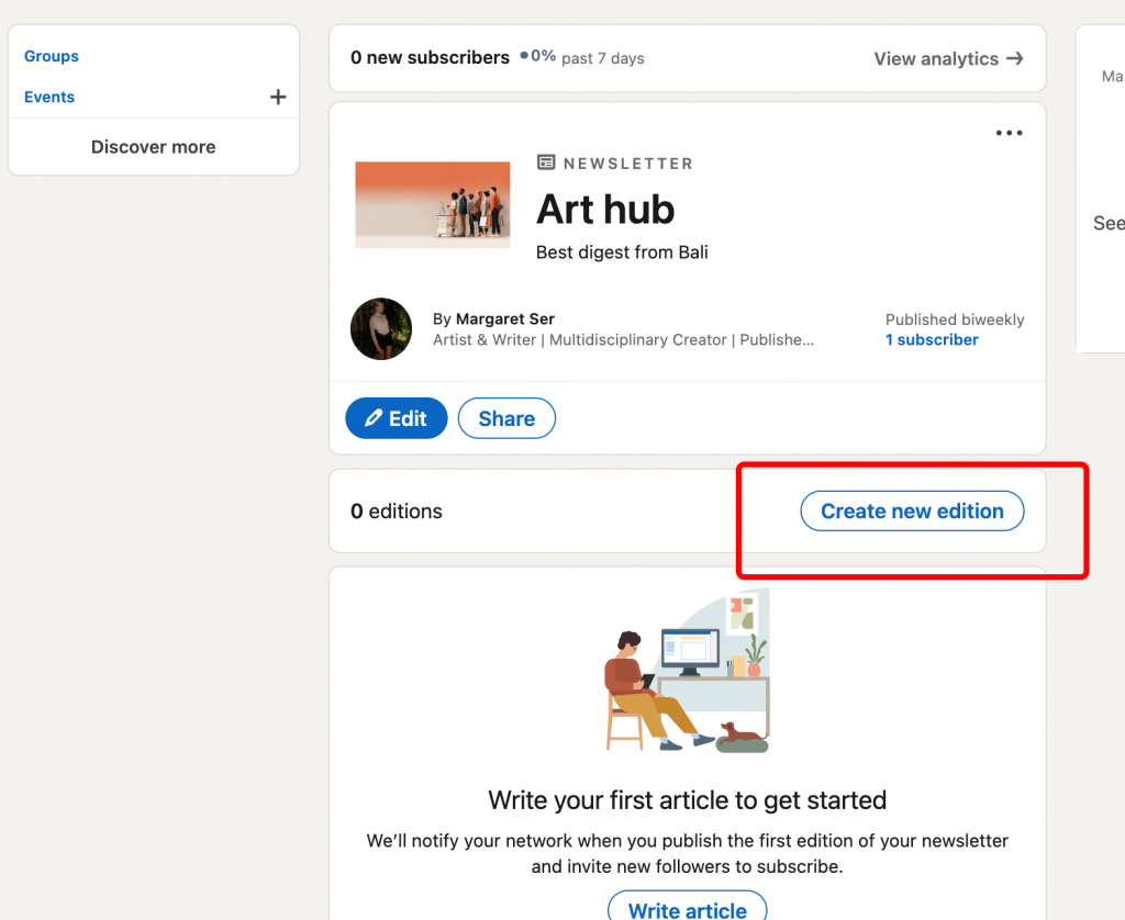 create new edition how to create a newsletter in LinkedIn