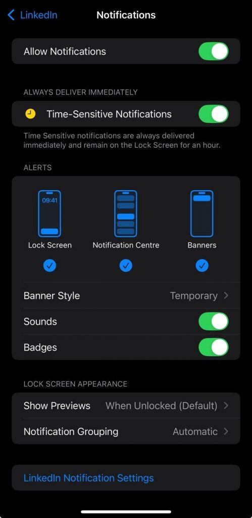 how to get job alerts on LinkedIn iphone settings 