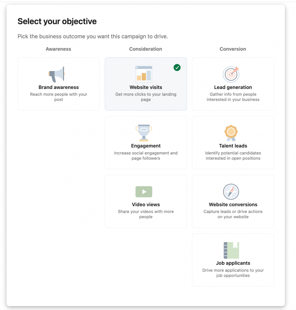LinkedIn ad creation select your objective