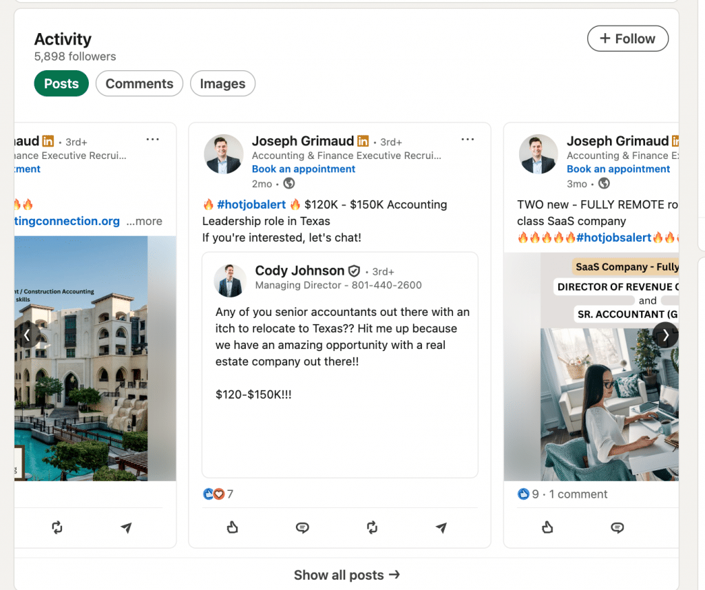 indeed vs linkedin activity bar in linkedin