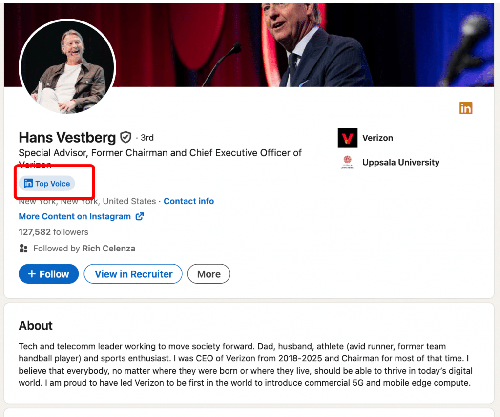 indeed vs linkedin top voice example in linkedin