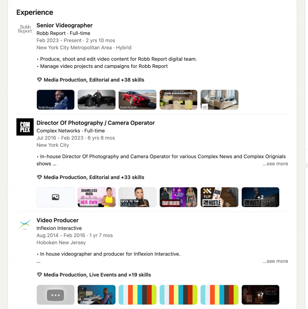linkedin profile section with portfolio showcase of project images and PDF attachments for a professional portfolio.”