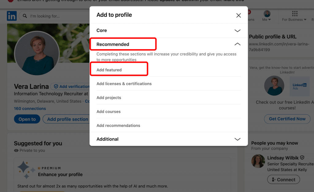 how to add portfolio to linkedin, linkedin profile setup