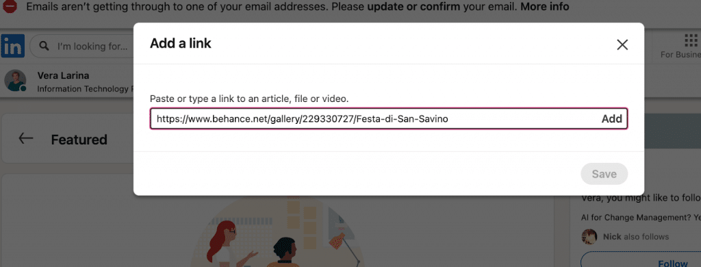 how to upload portfolio on linkedin, portfolio link linkedin