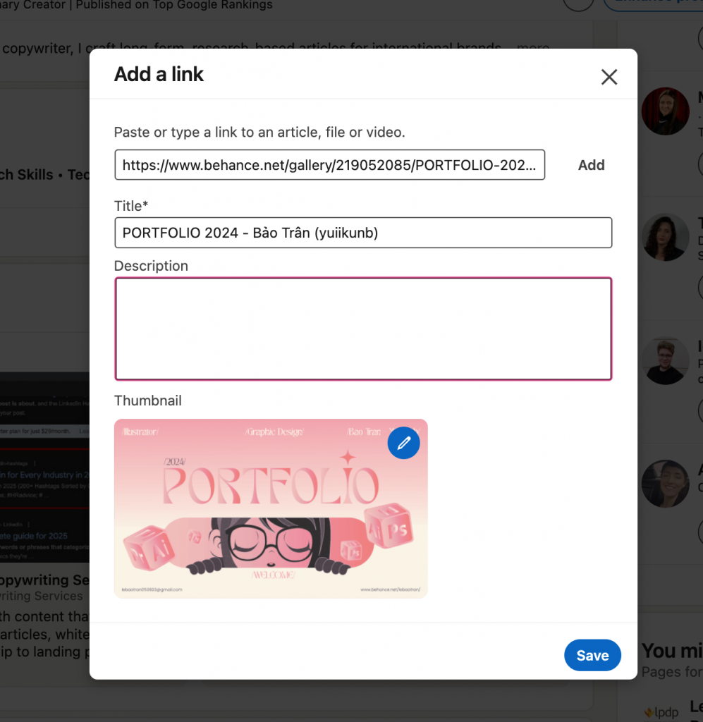  how to create portfolio in LinkedIn