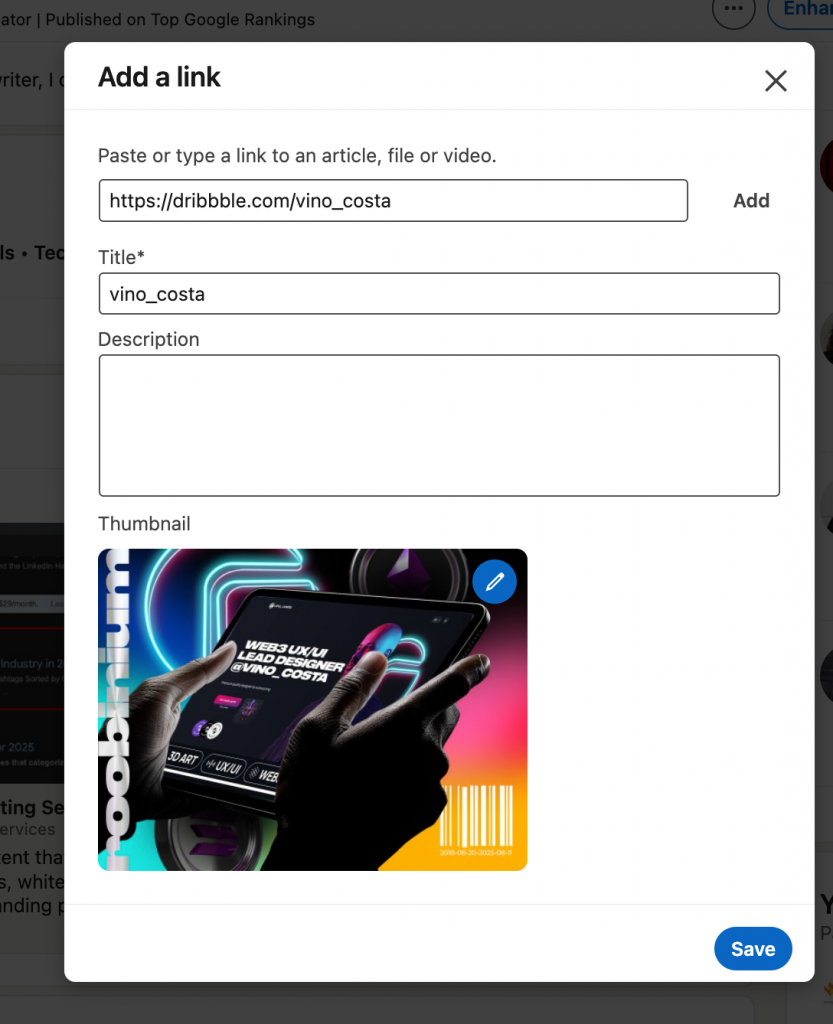dribble  how to create portfolio in LinkedIn 