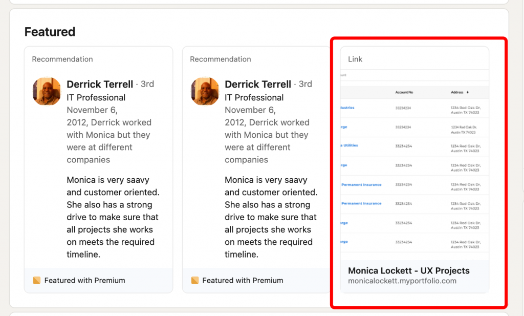 LinkedIn portfolio examples UX