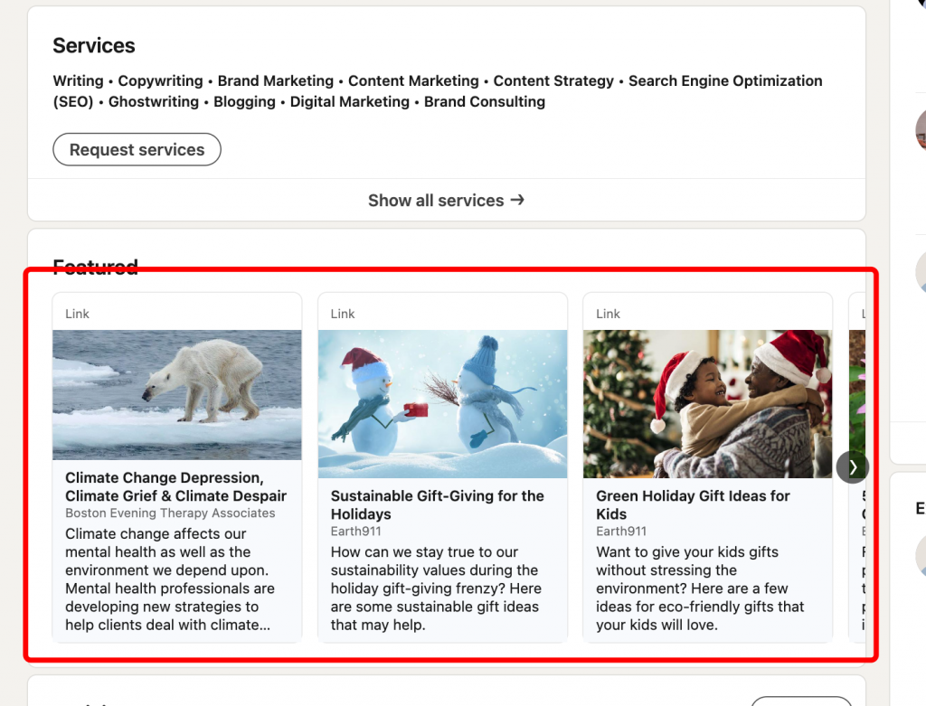  linkedin portfolio examples, writing portfolio