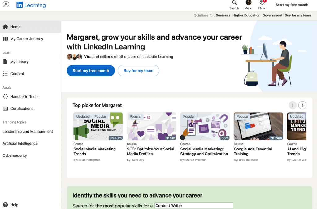 How LinkedIn Learning Pricing Works main menu