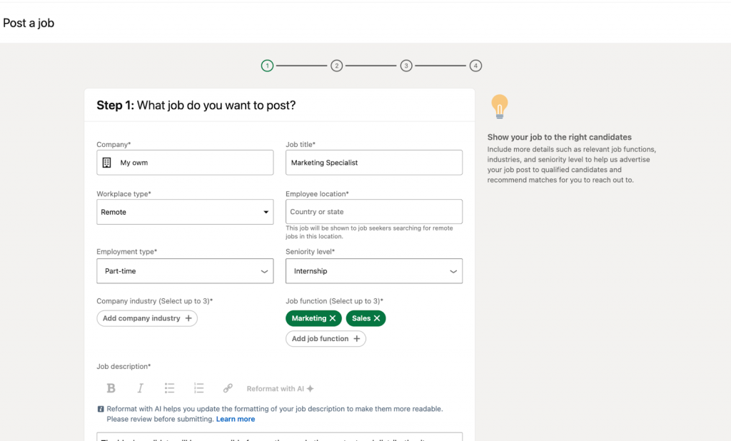 how to post an Easy Apply job on LinkedIn