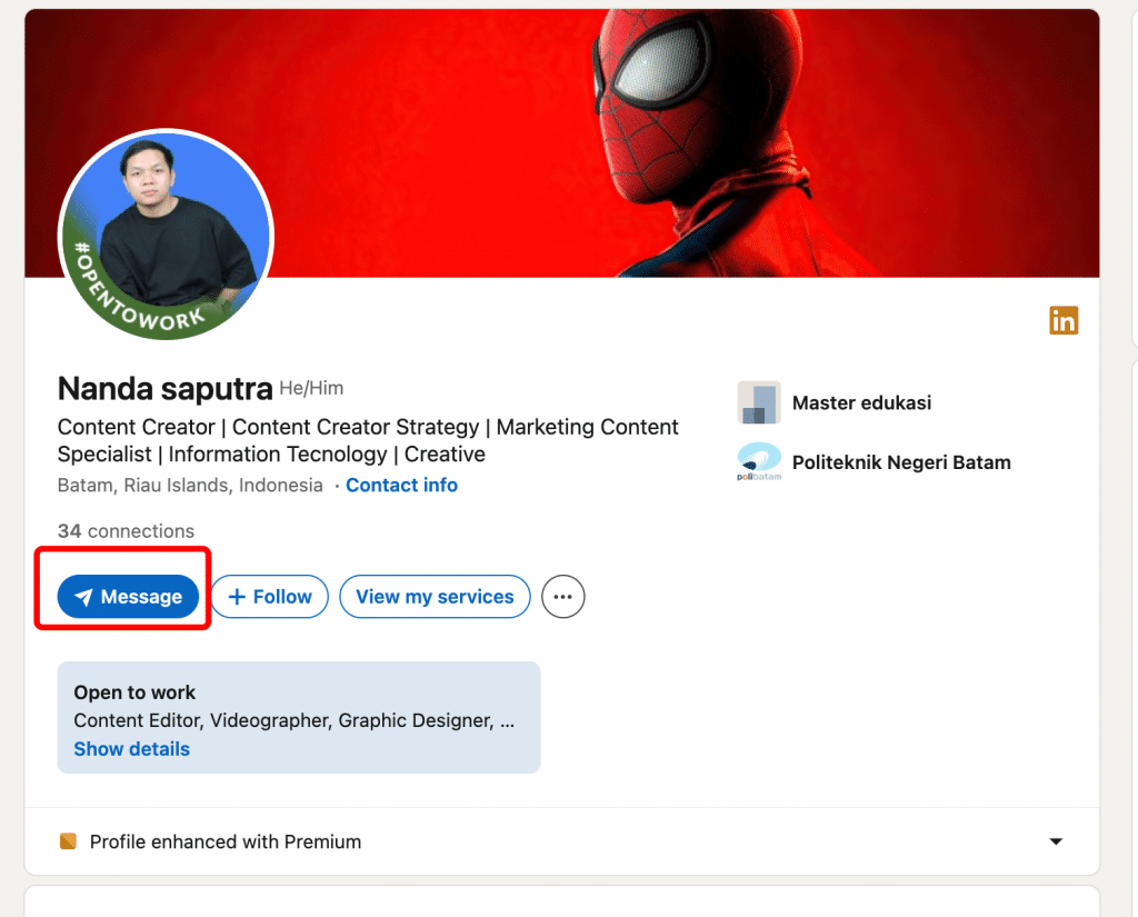 open profile messaging interface button to message to open profile