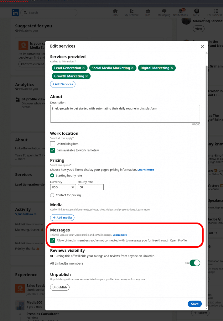 what does open profile mean on LinkedIn