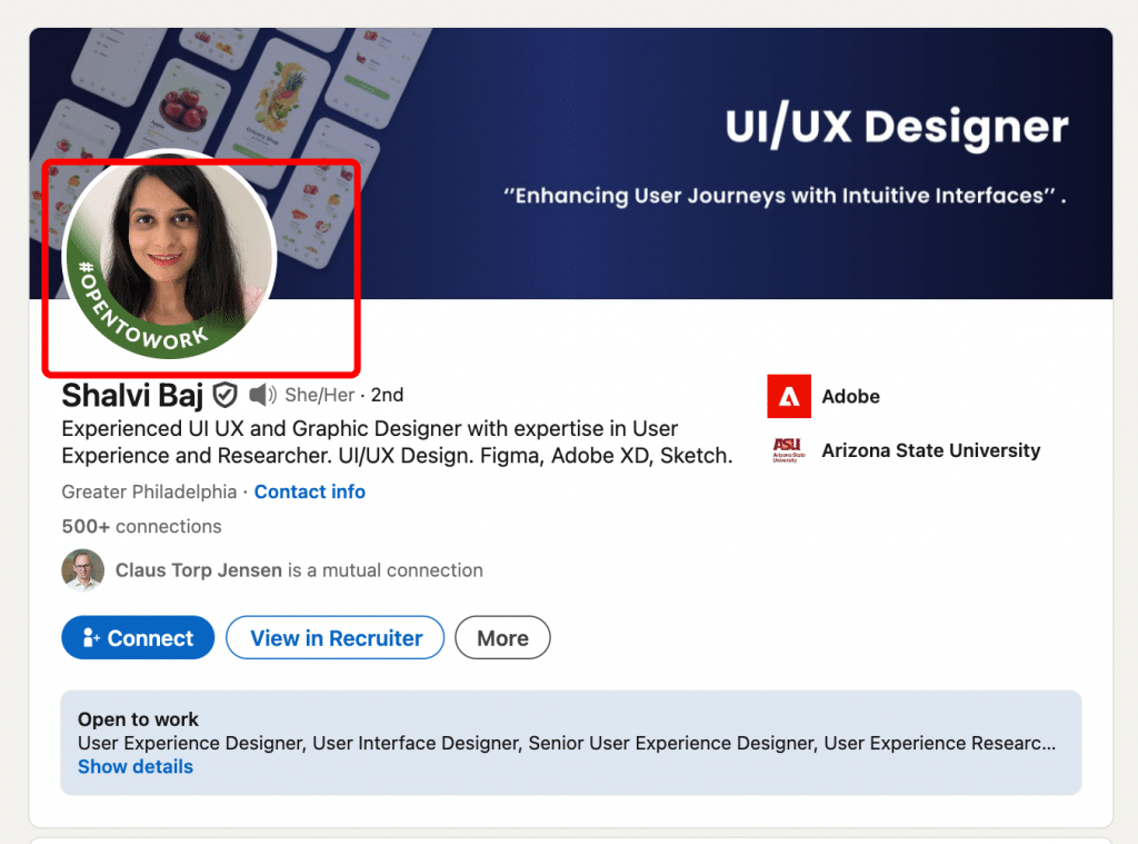 linkedin open profile vs open to work badge 