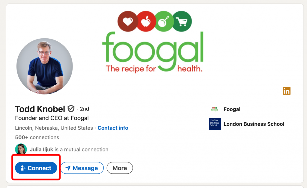 connect buttoj linkedin example