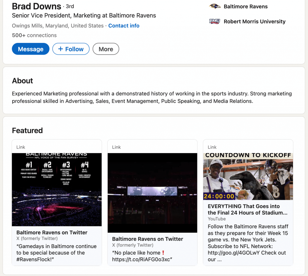 linkedin featured section desktop view