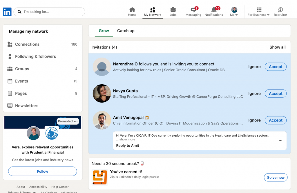 example LinkedIn pending connection tab