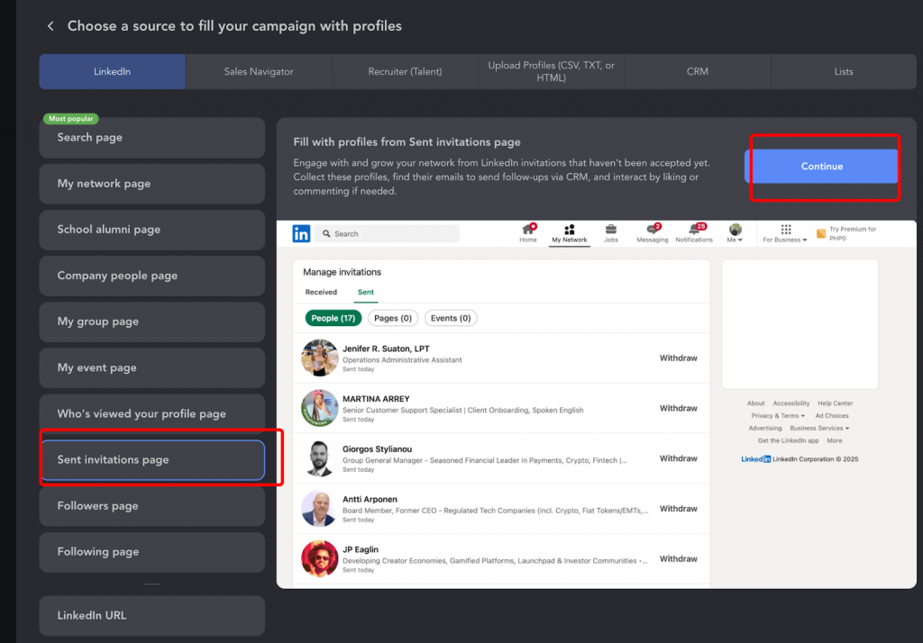 linked helper screenshot export from sent invitations page