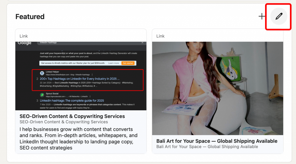 edit how start LinkedIn Featured section