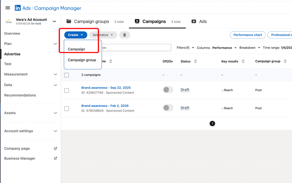 create campaign ads manager