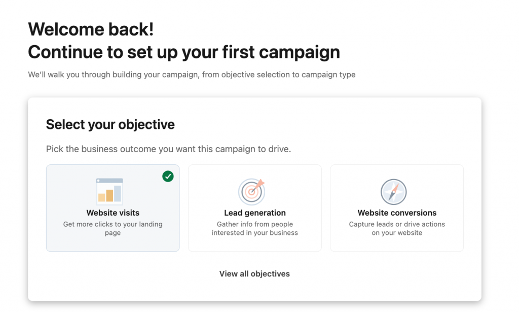 select objective webiste visits